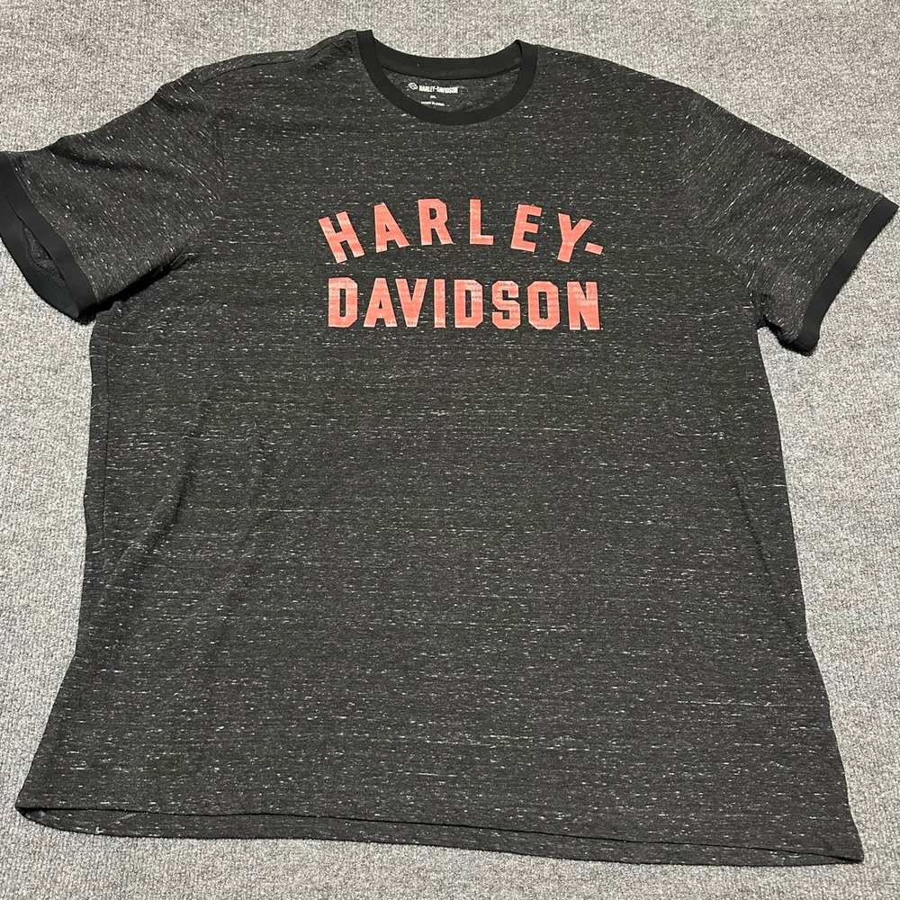 Harley-Davidson Mens 2XL Charcoal Gray Space Dye Graphic Ringer T-Shirt